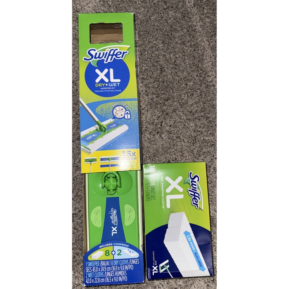 Swiffer XL Sweeper Dry/Wet Mop Kit - XL Sweeper, 8 Dry,‎  2 Wet, 1 Box Of 16